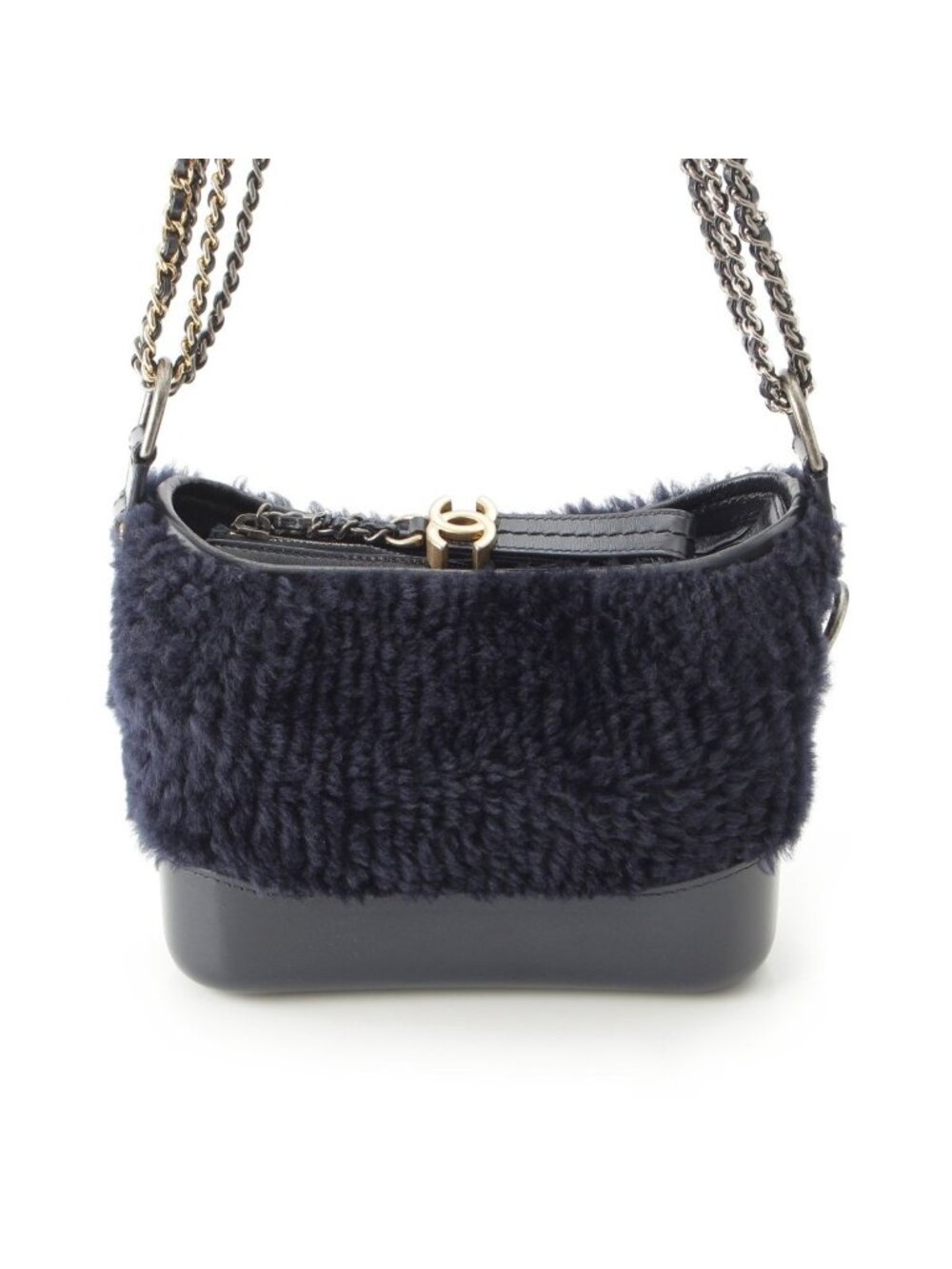Chanel Gabrielle de Chanel Small Fleece Leather Chain Shoulder Bag Navy